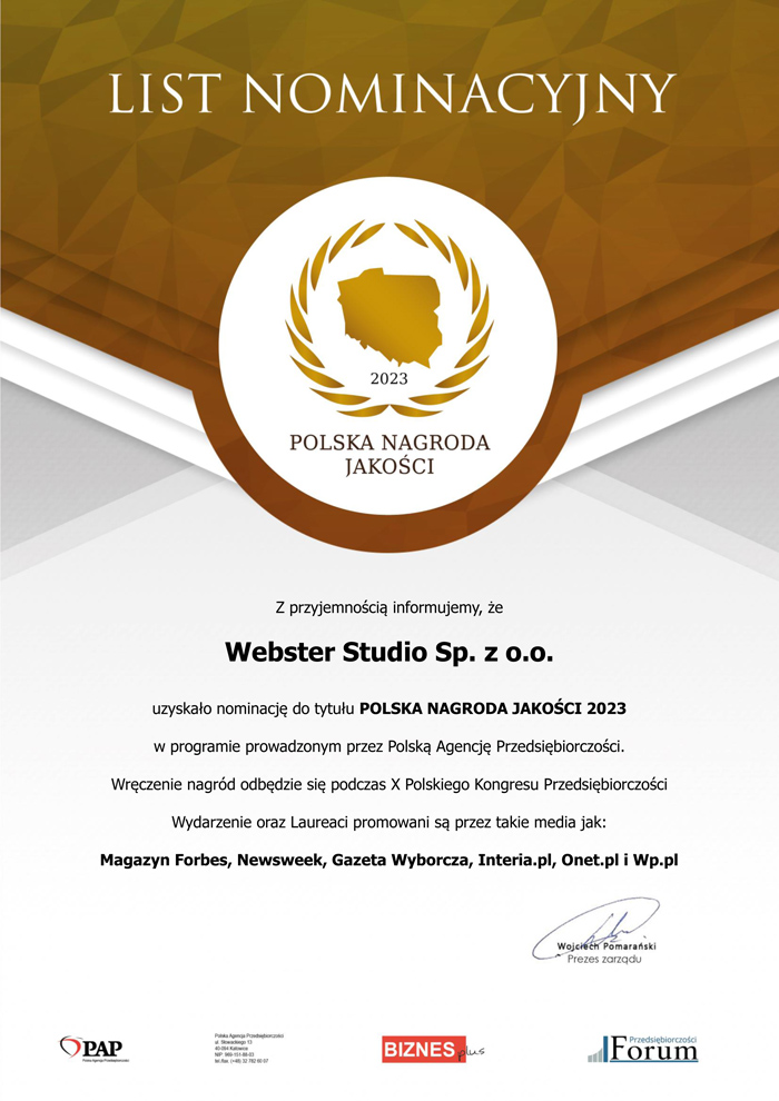 Nominacja Polska Nagroda Jakości 2023
